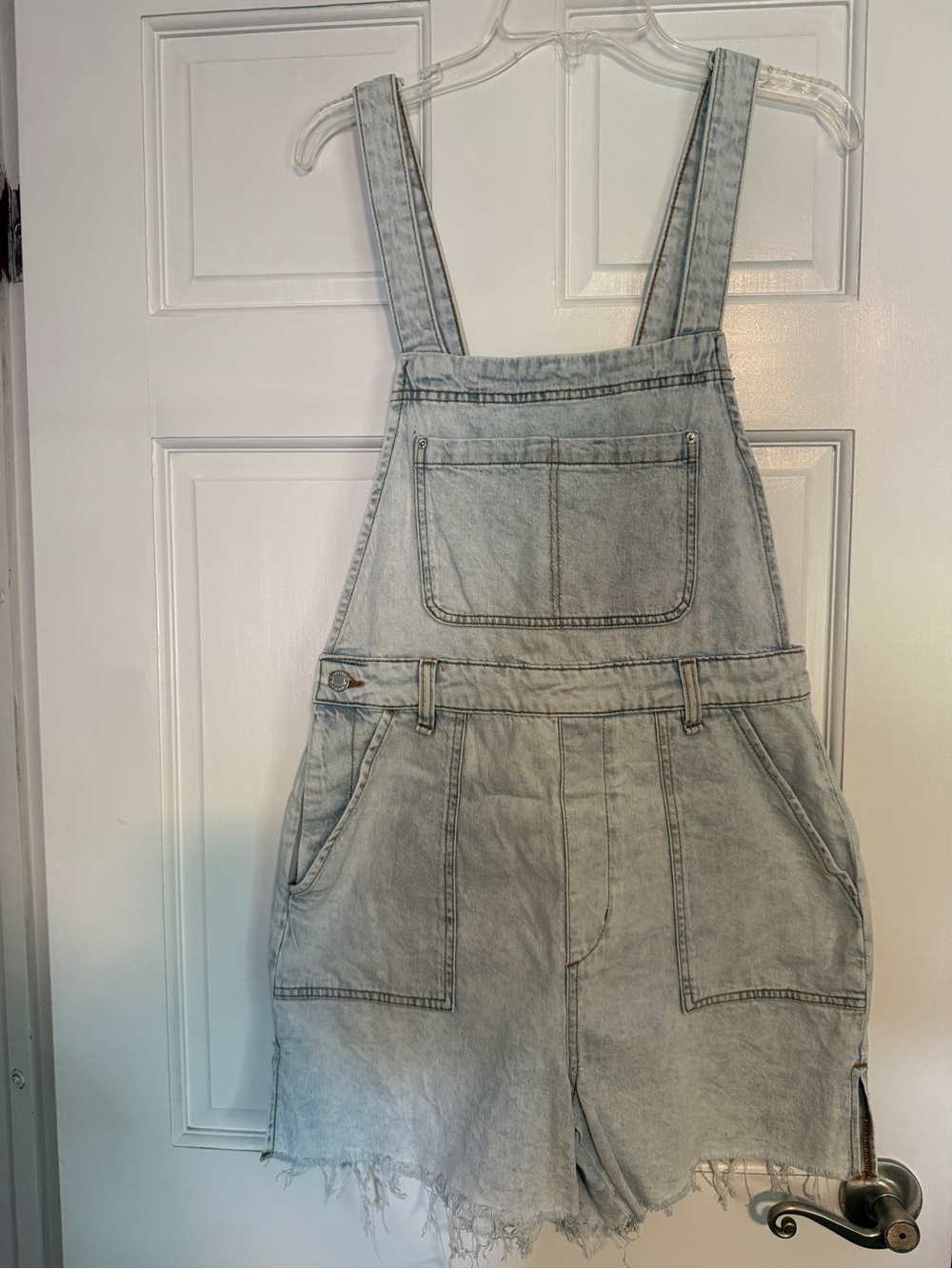 WeWoreWhat Light Wash Denim Overall Shorts